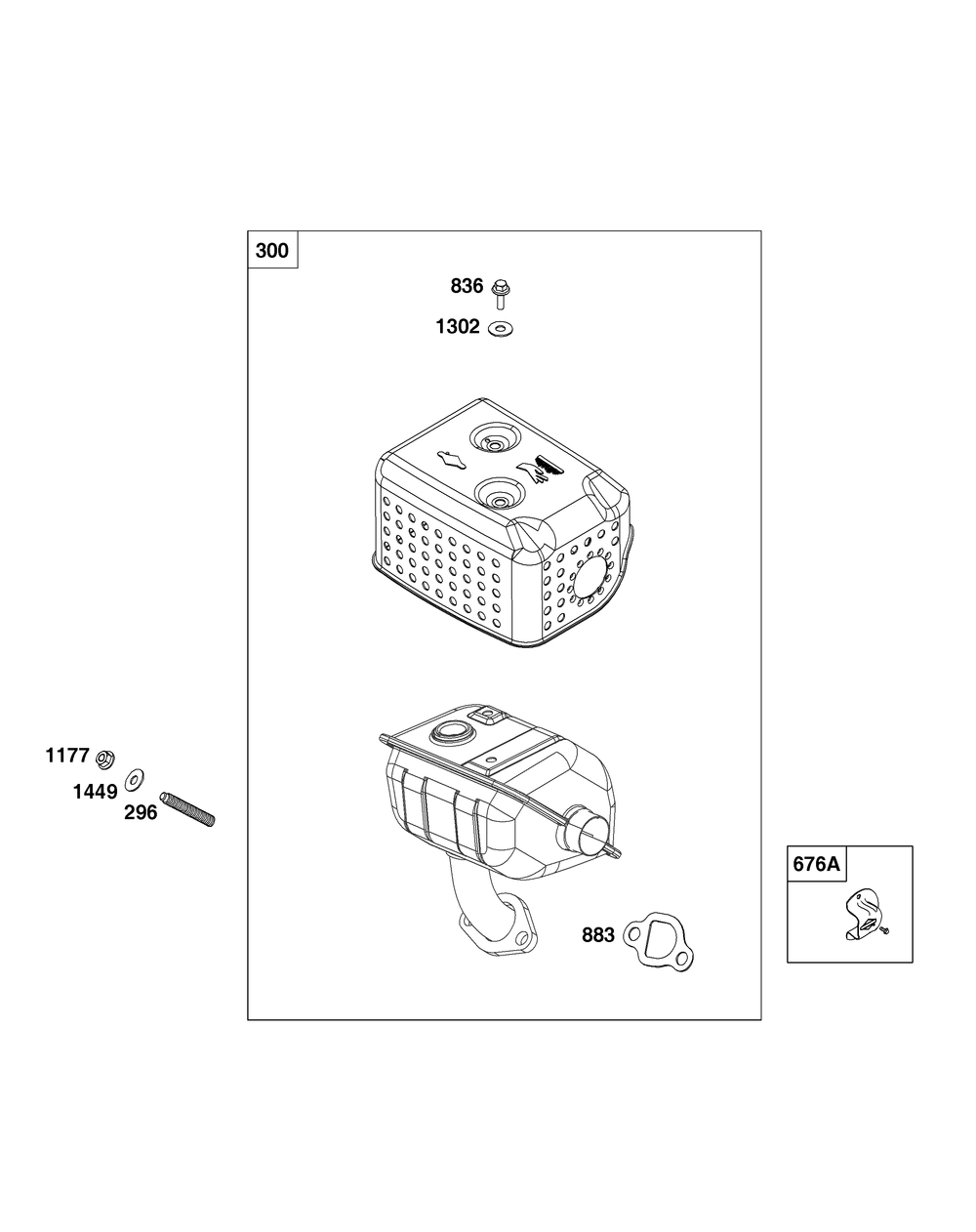 Exhaust Group Diagram and Parts List for 13R232-0153-F1 100000 - 19Z999 Briggs and Stratton Engine